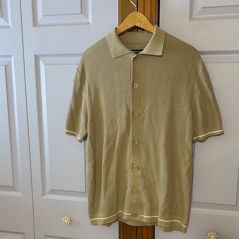 Kenneth Cole Men's Casual Tan Button Down Shirt